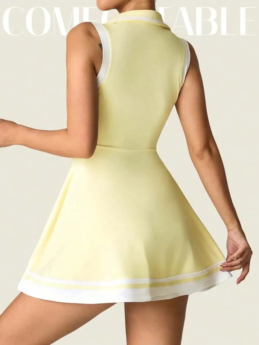 Sleeveless Collar Sport Dress For Women Comfortable Yoga Fitness Running Casual Skirt