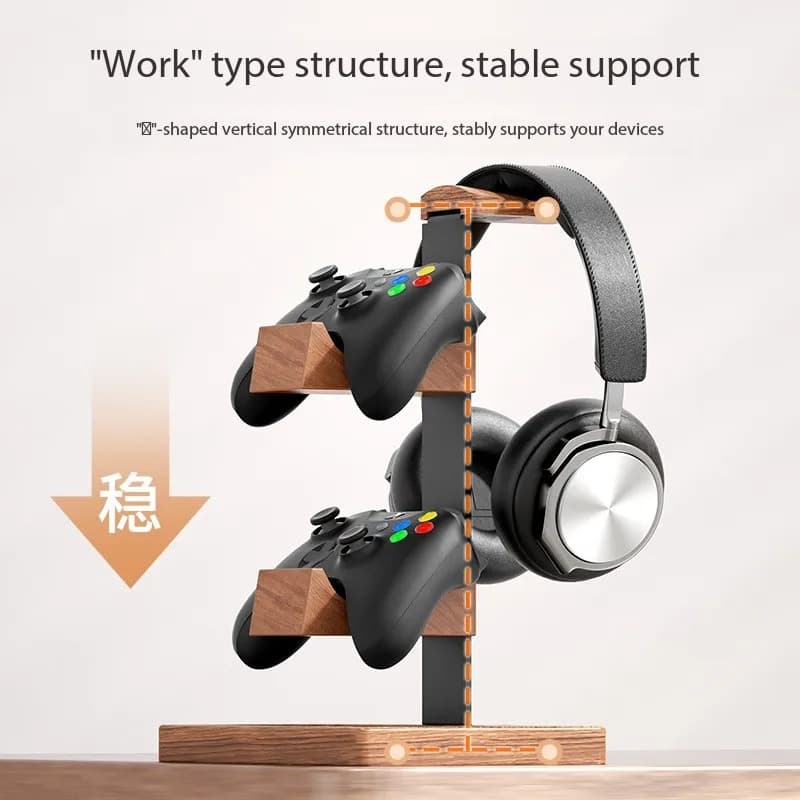 Solid Wood Wall Mounted Shelf with Controller Holder and Headset Stand for Gaming Accessories Hats Entryway Organization