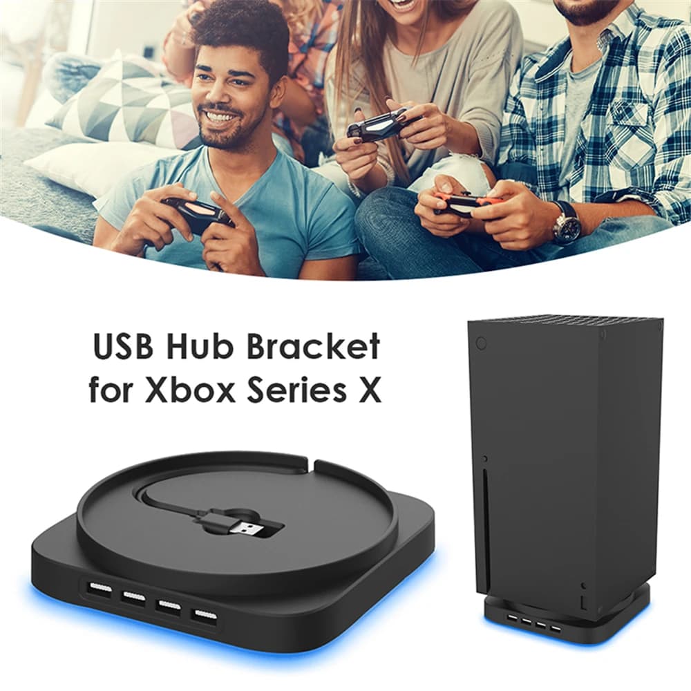Supporto verticale per accessori per console di gioco Xbox Series X Scaffale per controller di gioco con base per base a luce blu hub USB 2.0 a 4 porte