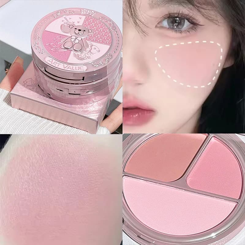 Tavolozza per trucco 3 in 1, texture naturale opaca per guance, fard, evidenziatore viso impermeabile, trucco per il contorno, tavolozza nuda per studenti