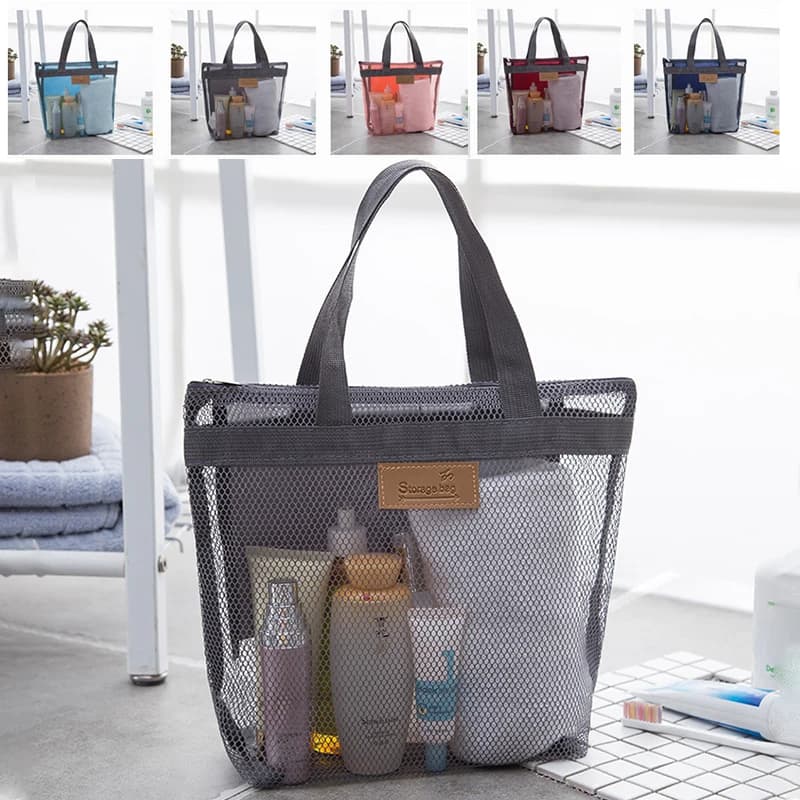 Borsa Portaoggetti in Rete Portatile e Riutilizzabile per Viaggi, Organizer da Spiaggia per Vestiti e Accessori da Bagno, Accessorio da Viaggio Salvaspazio
