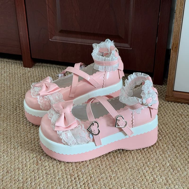 Mary Jane shoes with leather platform, new 2026, with round toe and bow strap, low model