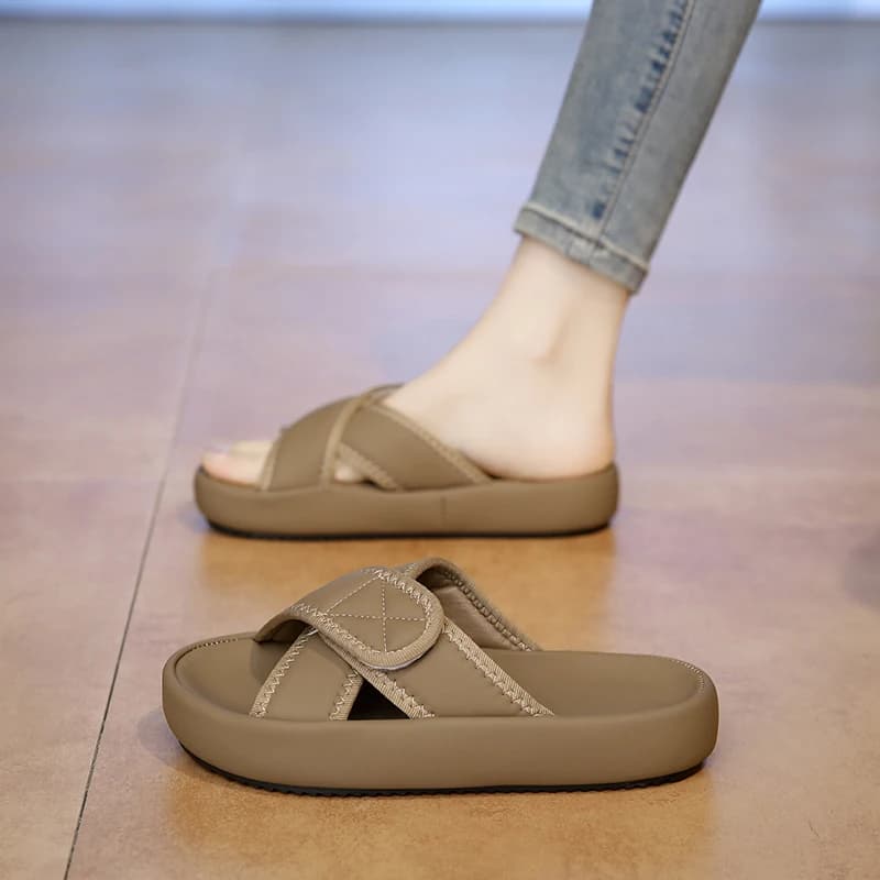 Women Summer Open Toe Slides Soft Non-slip Sole Breathable Slippers Comfortable Footwear for Home, Beach, Street Outdoor Wearing