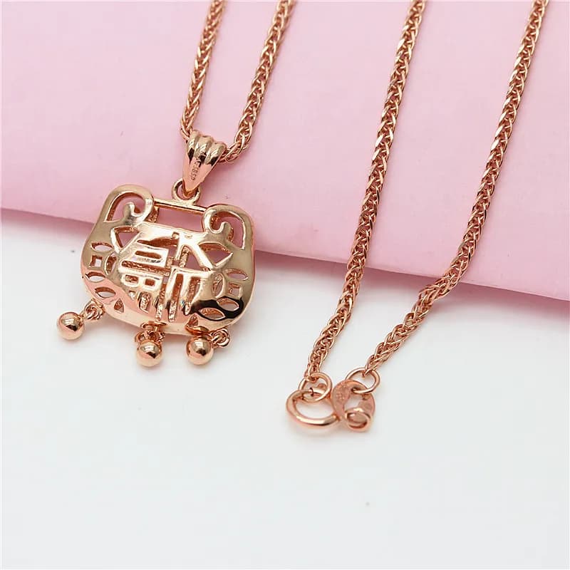 585 Purple Gold Plated 14K Rose Gold Fashion Ruyi Lock Pendant Chinese style Charm clavicle chain Exquisite NecklaceJewelry