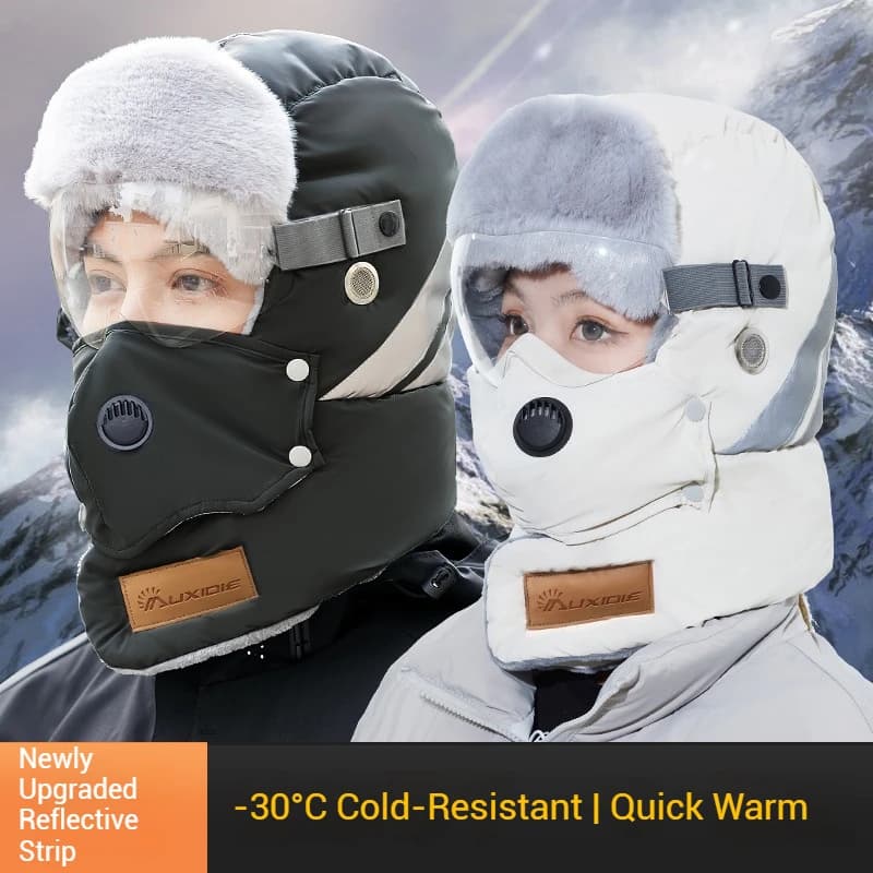 Cappello invernale caldo da esterno Uomo Inverno Addensare Cappelli da sci di moda per donna Berretto da ciclismo Cappello con cappuccio antivento Cappello bomber e occhiali