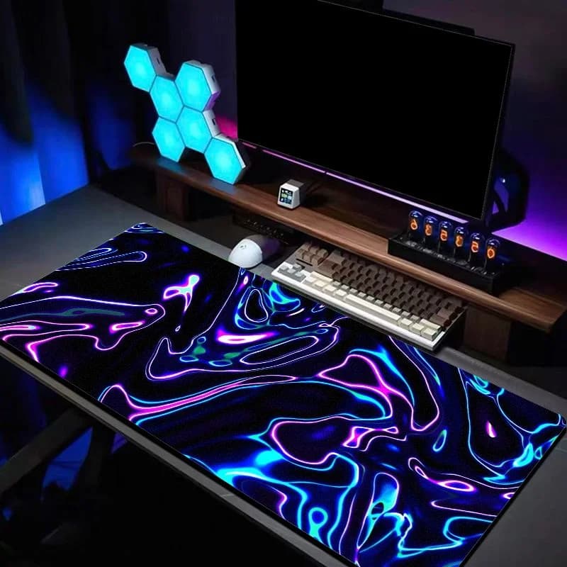 VIKAMA Purple-Blue Neon Fluid Vortex Pattern Gaming Mouse Pad Anti-Slip Computer Keyboard Large Desktop Pad