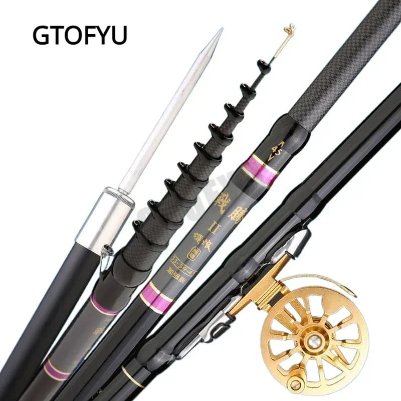 3.6M-9.0M Posizionamento regolabile Canna da pesca Telescopica portatile in carbonio Spinning Canna da roccia dura ultraleggera Canna da flusso