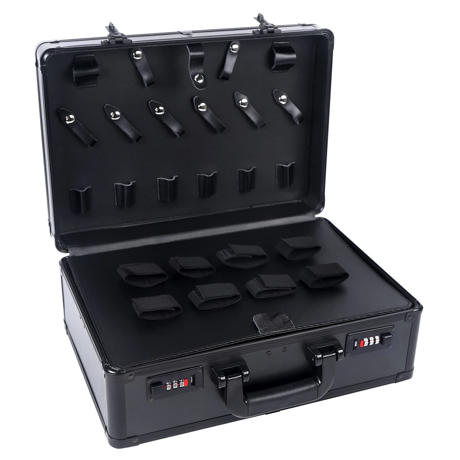 Black Modern Rectangle Hairdressing Tool Box Aluminum Alloy Fireproof Board PU Material Electroplating Surface Integrated Design No Assembly Required Portable Salon Tool Storage Case for Hair Styling