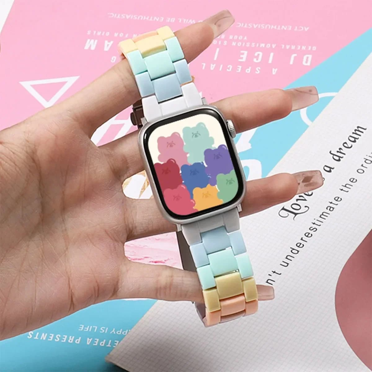 Cute Candy Case + Strap for Apple Watch Ultra 3/2 Band 49mm 45 41 44mm 38 42 40 Correa Band for iWatch Series 11 10 9 8 7 if 6 5 4