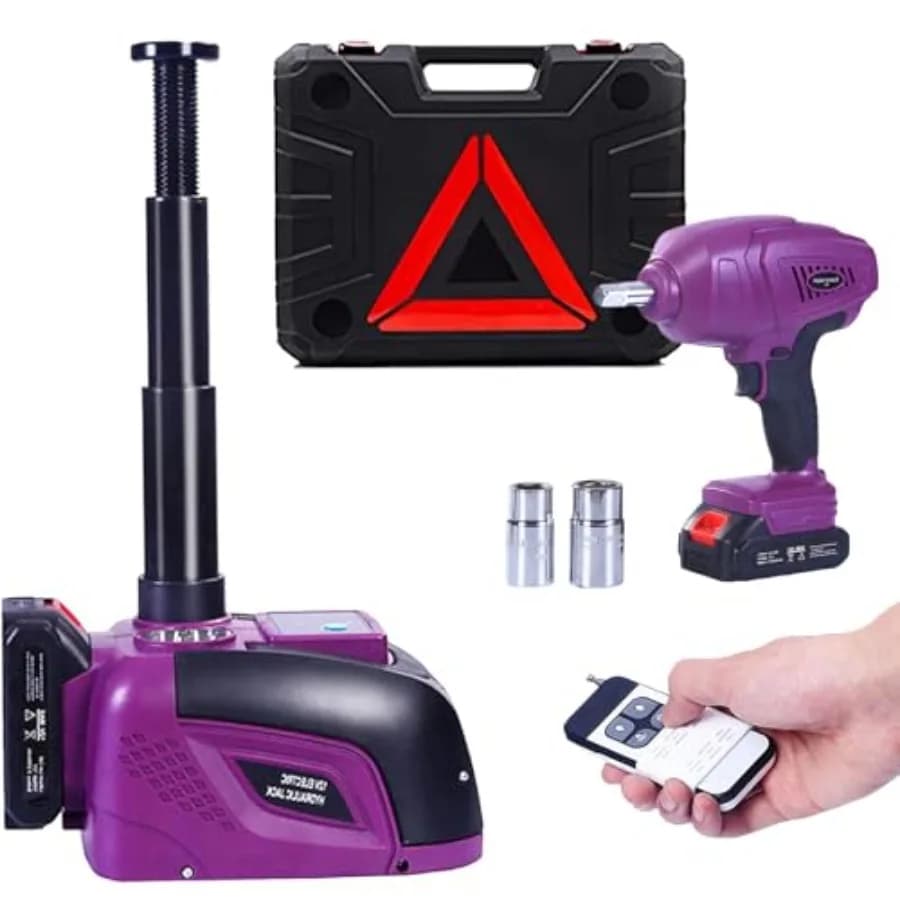 Kit Sollevatore Idraulico Elettrico Senza Fili per Auto 5 Tonnellate 12V con Chiave a Impatto e Telecomando per SUV e Berlina, Cambio Pneumatici, Luce LED Rossa