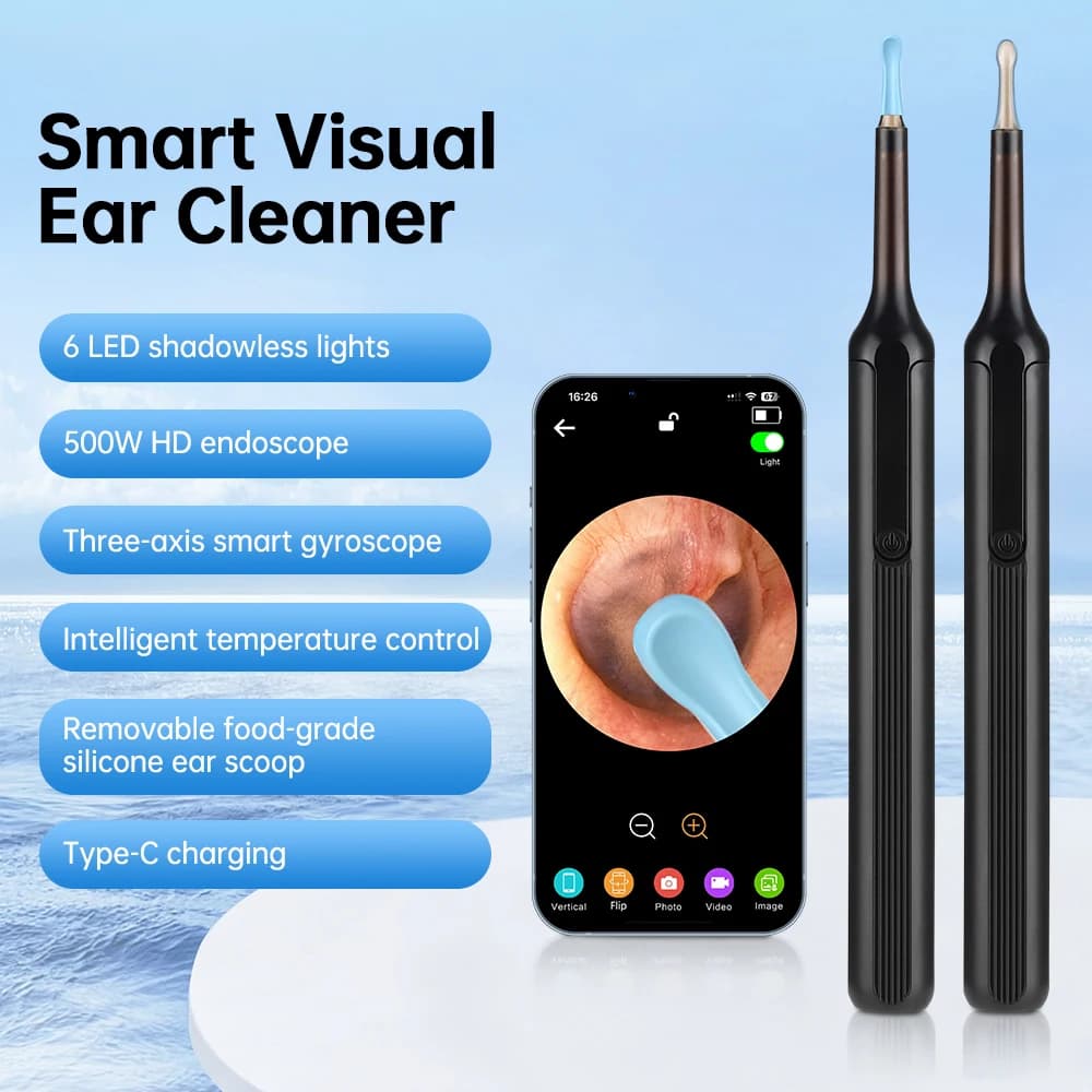 Smart Visual Ear Cleaner Bastoncini per le orecchie Otoscopio Tipo-C Ricarica Endoscopio Strumento per la rimozione della cera Earpick Mini Camera Set sanitario