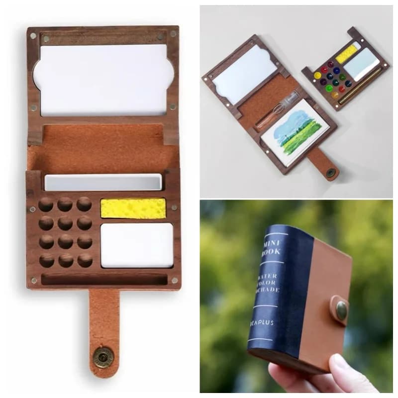 Miniature Watercolor Paint Box/Art Students' Painting Outdoor Sketching Coloring Mini Notebook Portable Painting Sketching Set