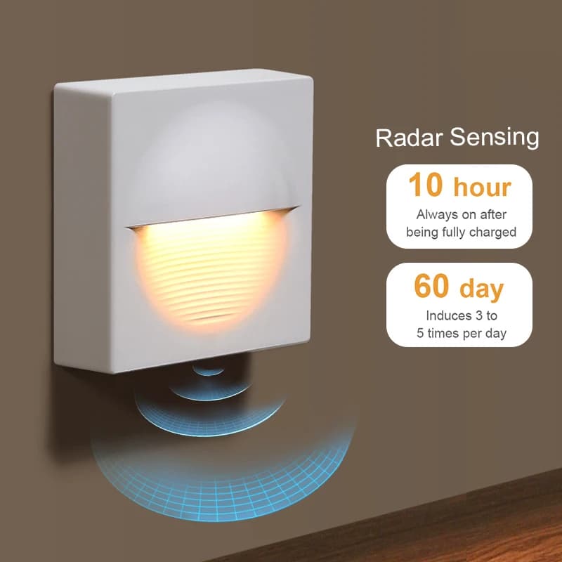 Lampada da Terra con Sensore Radar, Luce Notturna, Luce su Binario Magnetico, Batteria Ricaricabile, Attrazione Magnetica, Sensore di Movimento