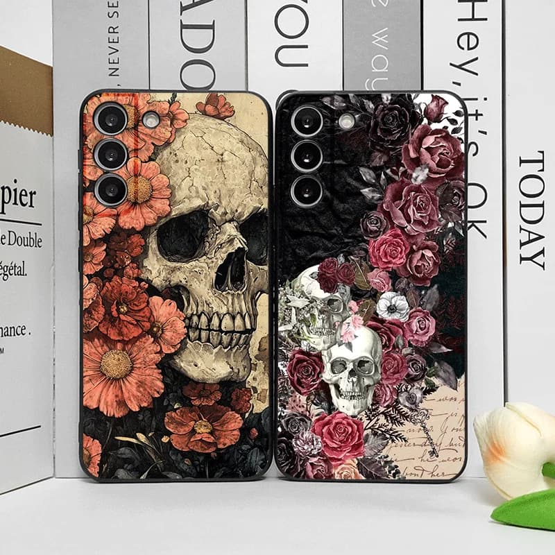 Cover Soft for Phone with Print Gothic Floral Skull Retro for Samsung Galaxy S26 S25 S24+ S23 Ultra S22 Plus S20 S21 FE