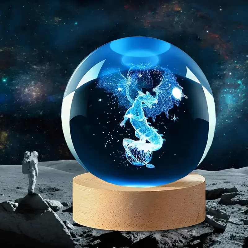 3D Laser Engraving (1 piece) Wing Long Xiang Cloud Crystal Ball Lamp, Modern Polished Glass Decoration, Christmas, Room