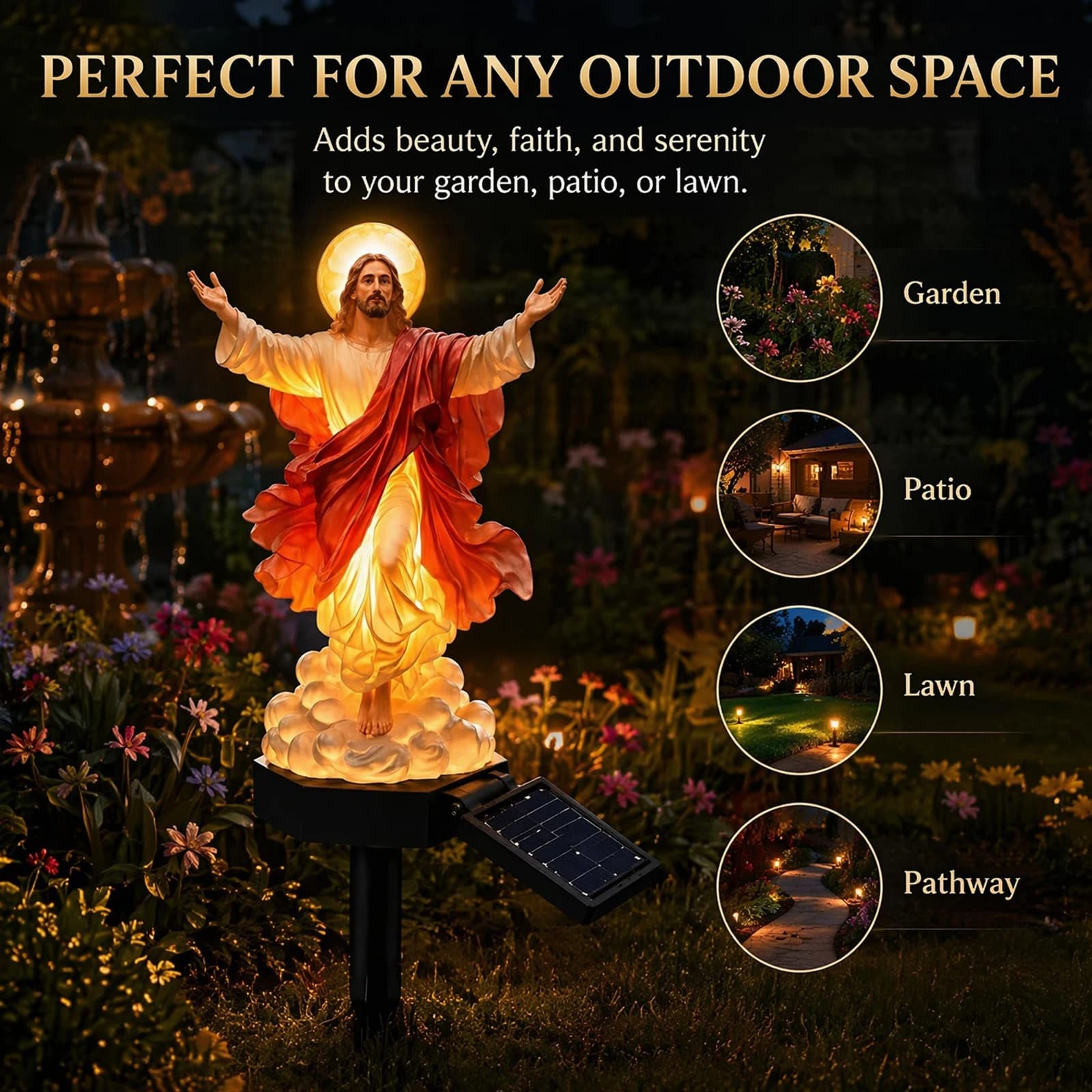Solar-Powered Jesus Garden Statue with Glowing Night Lamp & Versatile Lighted Jesus Figurine for Garden Patio Lawn Decoration