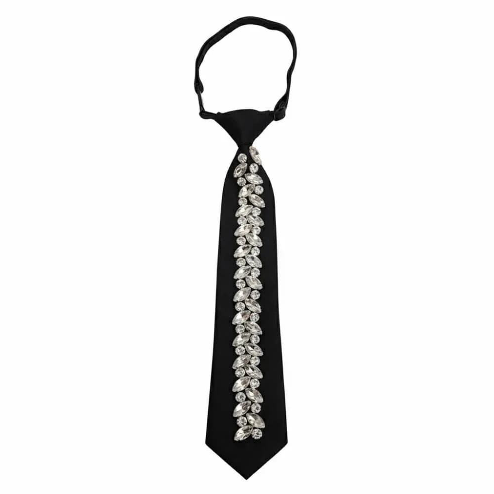 Cravatta Choker con Strass Stile Ball Locomotive, Collare Lungo in Cristallo Geometrico Nero Pre-annodato da Donna