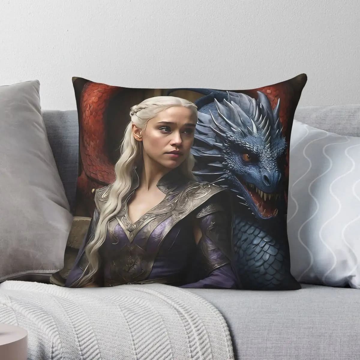 Daenerys Targaryen Portrait Square Pillowcase Polyester Linen Velvet Pattern Zip Decor Pillow Case Bed Cushion Cover