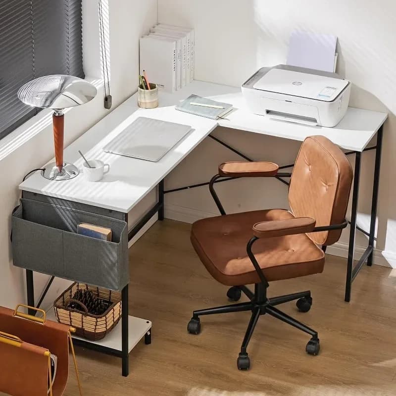 Tavolo da gioco per PC ad angolo in legno da scrivania a forma di L con custodia laterale per piccoli spazi dell'home office