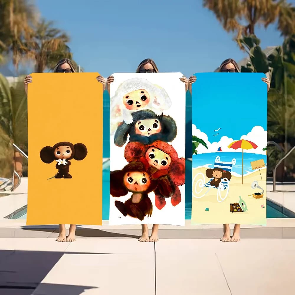 Asciugamano da spiaggia grande, morbido e leggero, con motivo a cartoni animati Cheburashka, ad asciugatura rapida, ideale per viaggi, campeggio e sport, resistente alla sabbia.