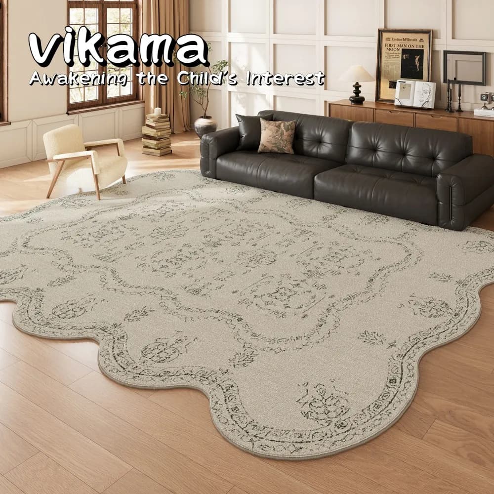 VIKAMA 2025 Nuovo stile vintage verde a forma irregolare Tappeto Soggiorno Tavolino Divano Zerbino Retro Comodino Camera da letto Tappeto camera