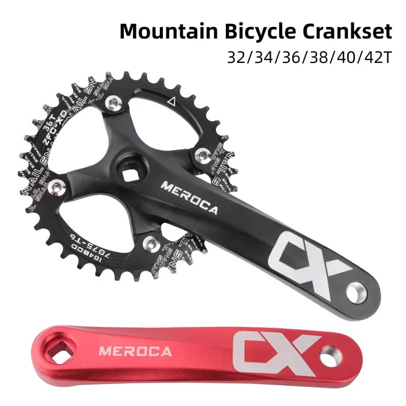Manovella per bicicletta Ruota di catena 104BCD MTB Guarnitura per bici in lega di alluminio con fondo 170mm Manovella nera 32/34/36/38/40/42T Piastra