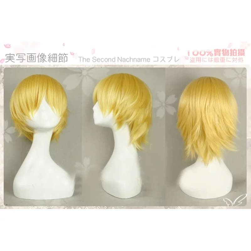 Anime Cos Miyazawa Kenji Synthetic Heat Resistant Unisex Hair Blonds Short Cosplay Dresses for Halloween Party Dresses + A Wig Cap