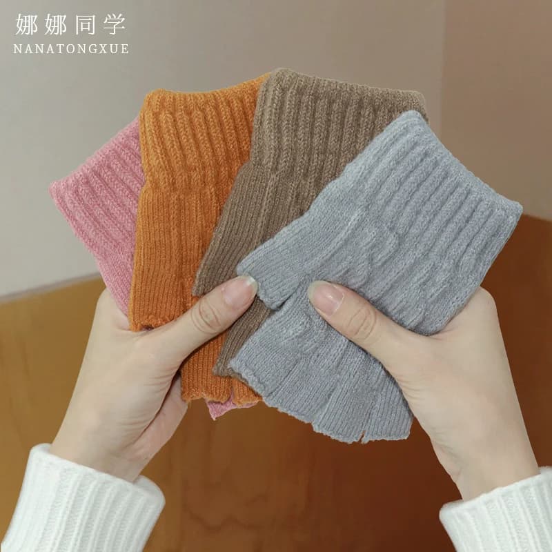 Guanti mezze dita per uomo e donna, autunno e inverno, senza dita, adatti per studenti che scrivono, digitazione, ciclismo, compatibili con touchscreen, lavorati a maglia, caldi, senza dita