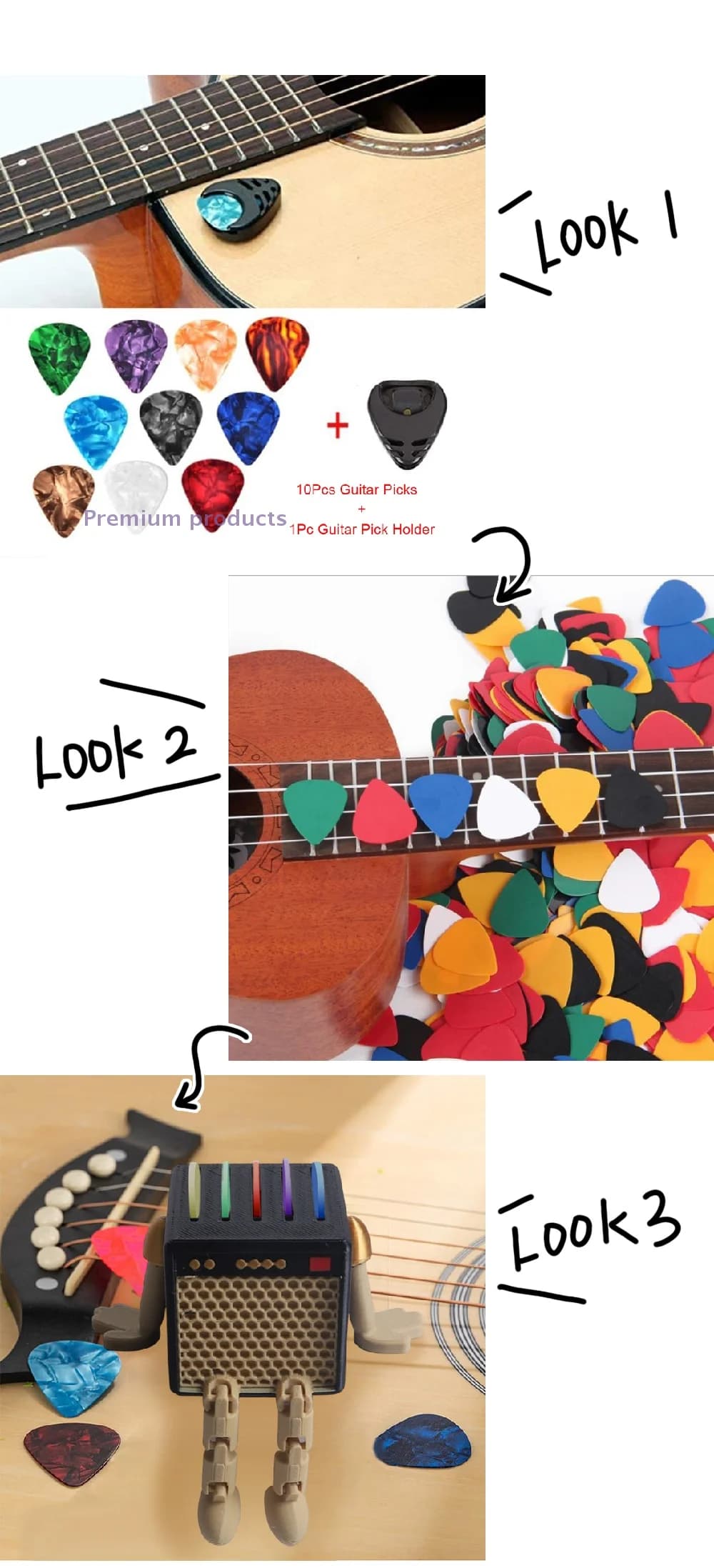 Scatola per la raccolta di plettri per chitarra, vetrina per plettri per chitarra, set di stoccaggio per musicisti di chitarra e aficionados musicali