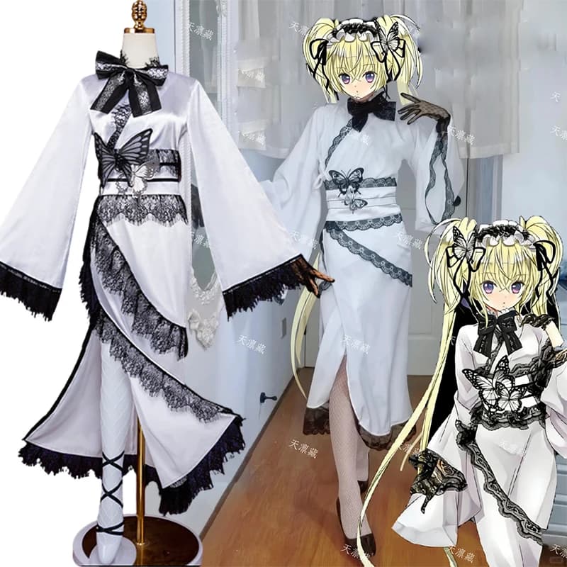 Costume Cosplay Anime Shugo Chara Tsukiyomi Utau, Abito Cheongsam Bianco in Stile Cinese, Parrucca, Travestimento Fai-da-Te per Halloween
