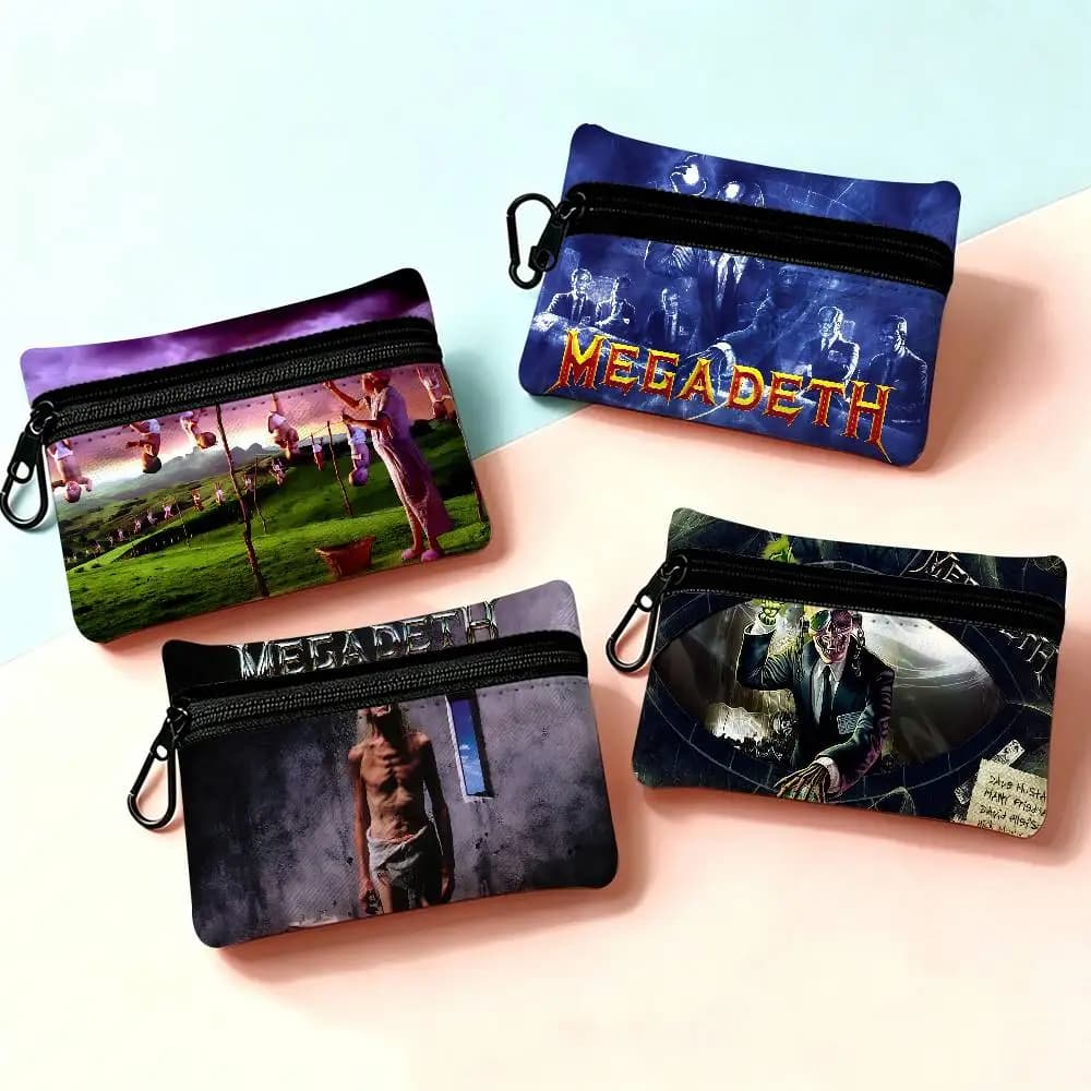 Band M-Megadeths Anti-fade Oxford Cloth Small Zipper Coin Bag Lightweight Hanging Wallet For Coins ID Cards