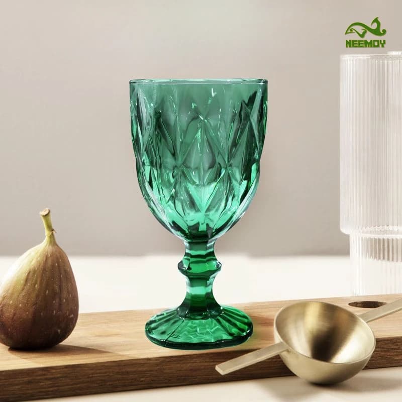 Green Engraved Relief High Footed Cups, Household Juice Glass Cup, High-value Cocktail Glass,Bar Wine Accessory Red Wine Glasses