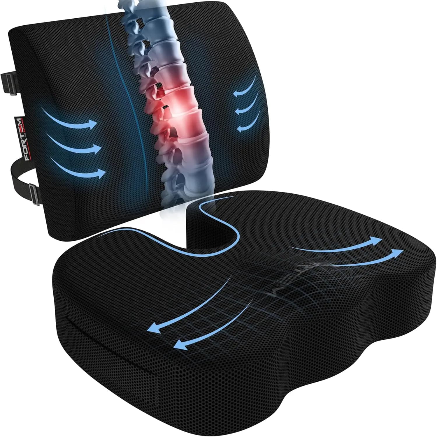 Cuscino in Memory Foam per Sedia da Ufficio, Supporto Lombare con Rivestimento Lavabile Antiscivolo, Misura XL per Alleviare il Dolore Sciatico