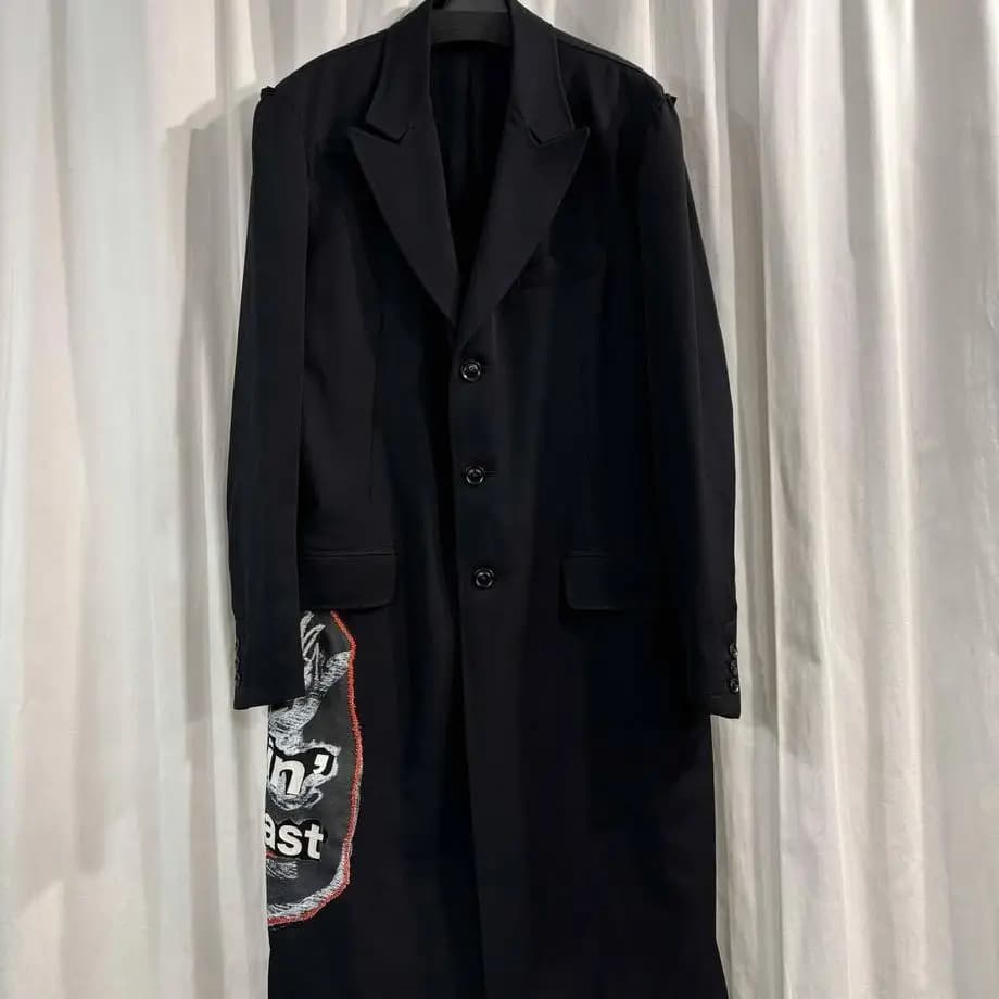 TOP-YAMAMOTO ® Giacca a vento nera di media lunghezza da uomo con colletto in stile scuro