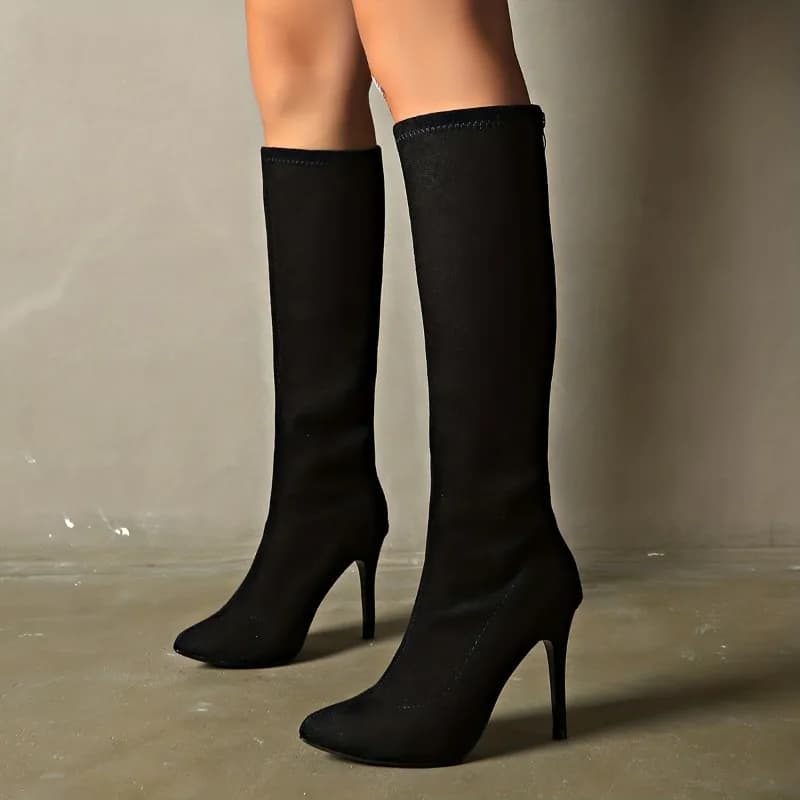 Women's Fashion Boots Long Boots with Back Zipper with Slim Heel and Tip Boots Spring Autumn Knee Boots with High All-Match Heel