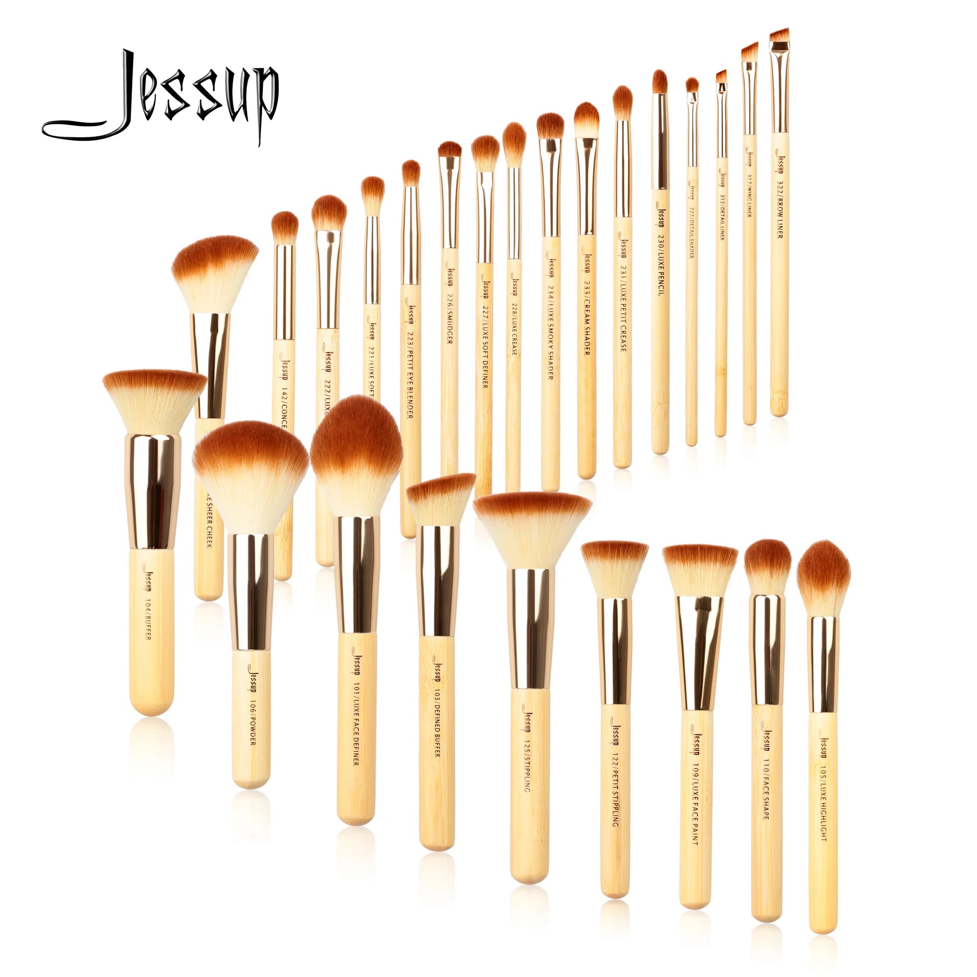 Jessup Professional Makeup Brush Set Dust foundation Umbrella Liner Scent Brush Makeup Toolkit Synthetic bamboo hair