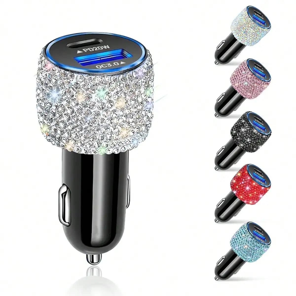 Caricabatterie per auto Bling Bling, cavo di ricarica retrattile Diamond 3 in 1, cavo di ricarica USB, ricarica rapida, grazioso cavo di ricarica rapida 3 in 1, adatto per donne, compatibile con smartphone, dashcam, GPS, regalo perfetto per vacanze/compleanni