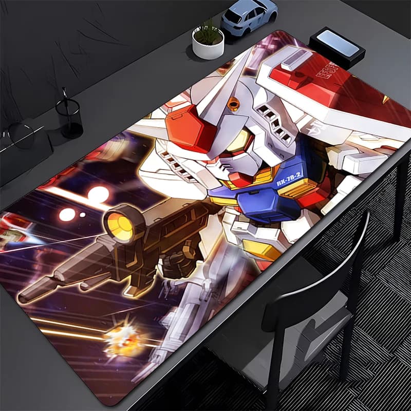 Tappetino per Mouse Grande, Tappeto per Laptop, Tappetino per Tastiera da Gamer, Mousepad Meccanico Warrior RX-78-2 G-Gundam, Tappetino da Tavolo in Gomma con Bordo Bianco e Nappine