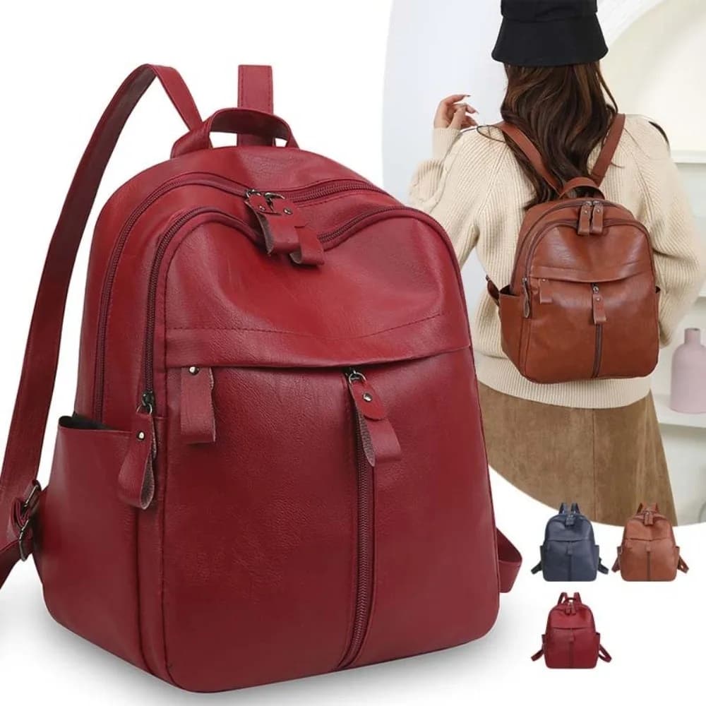 Elegant Soft PU Backpack Korean Style Solid Color Large Capacity School Bag Multi Pocket Anti-Splash Water Casual Mom Daypack