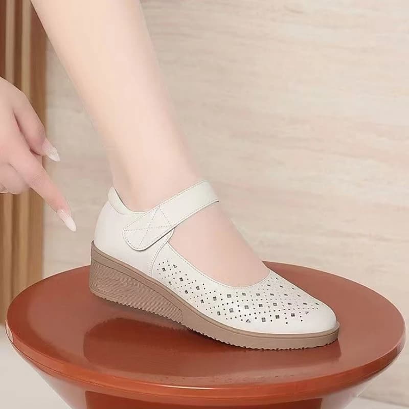 Scarpe estive con zeppa e intagli per donna, scarpe basse slip-on da donna, scarpe comode da mamma, scarpe da donna con velcro