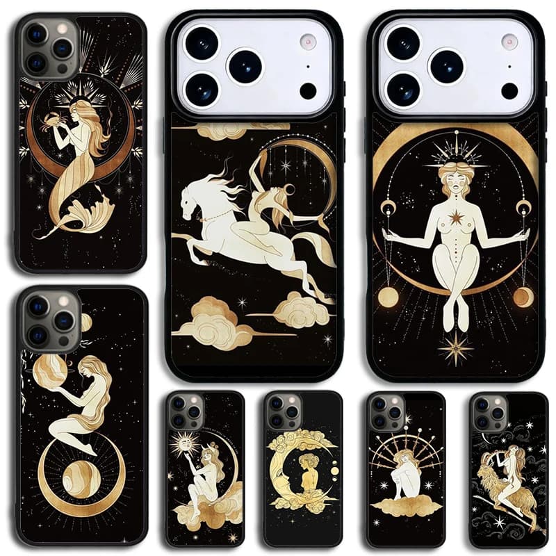 Astrology Tarot Cards Phone Case For iPhone 14 Pro Max 15 13 12 16 17 Pro 11 Shockproof Silicone Cover Decor