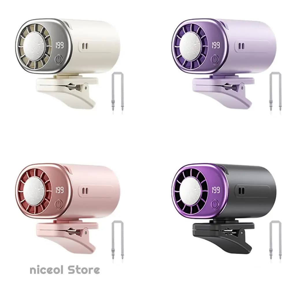Ventilatore portatile mini con clip per auto e display LED, ventilatore elettrico da cintura con clip, ventilatore da esterno con morsetto per ombrello, per viaggi, ufficio, passeggiate