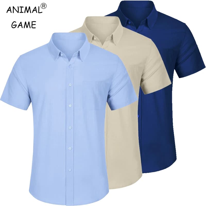 Camicia estiva da uomo in cotone a maniche corte Camicie da spiaggia casual Regular Outdoor Streetwear T-shirt basic abbottonate con tasca