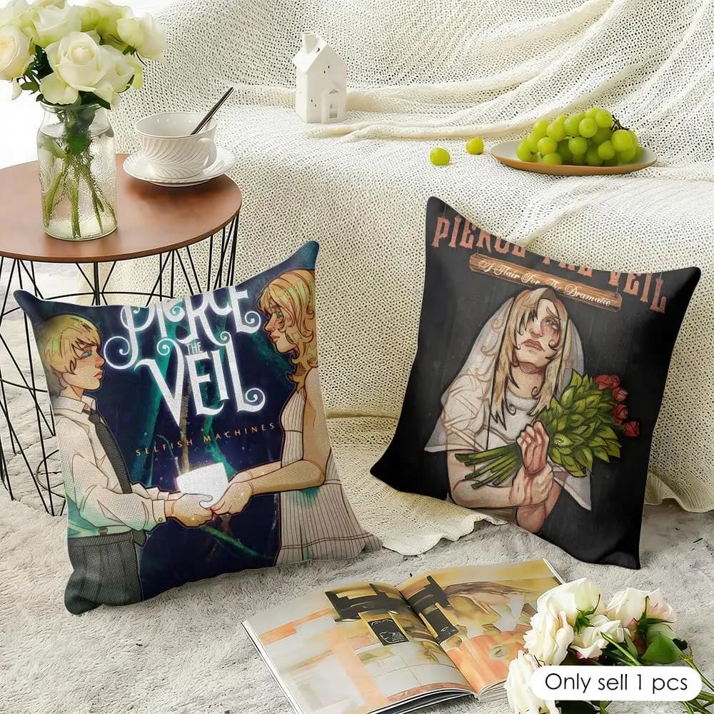 Band P-Pierce The Veil Copricuscino in lino naturale, tessuto organico, stampa fronte-retro, decorazione per la casa, regalo, federa per cuscino