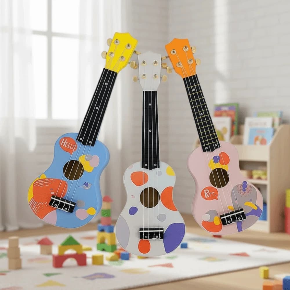 Ukulele 21 Pollici a 4 Corde per Principianti, Corpo in Legno, Mini Chitarra per l'Apprendimento Musicale