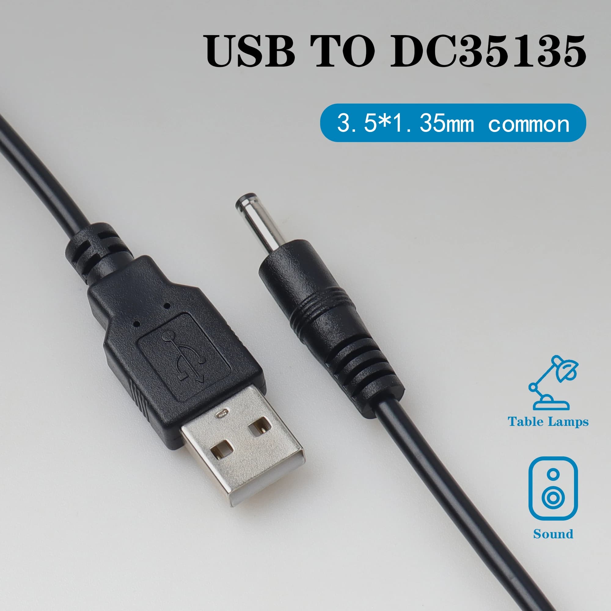 USB to DC5.5*2.5mm/DC3.5*1.35mm Charger Cord 1m for Fans USB HUB Data Extender Charging Cable Adapter (USB to 2.5mm/1.35mm)white