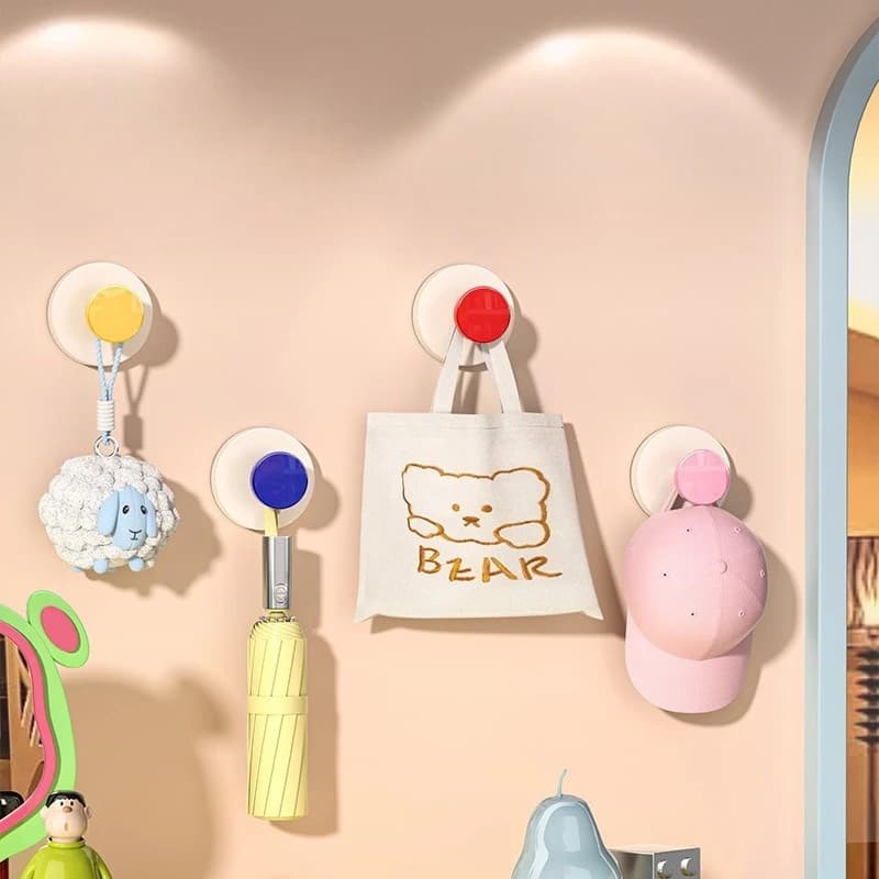 4 Ganci a Ventosa Senza Foratura, Appendiabiti da Parete per Casa, Ganci Pieghevoli per Asciugamani, Accessorio di Stoccaggio con Ventosa