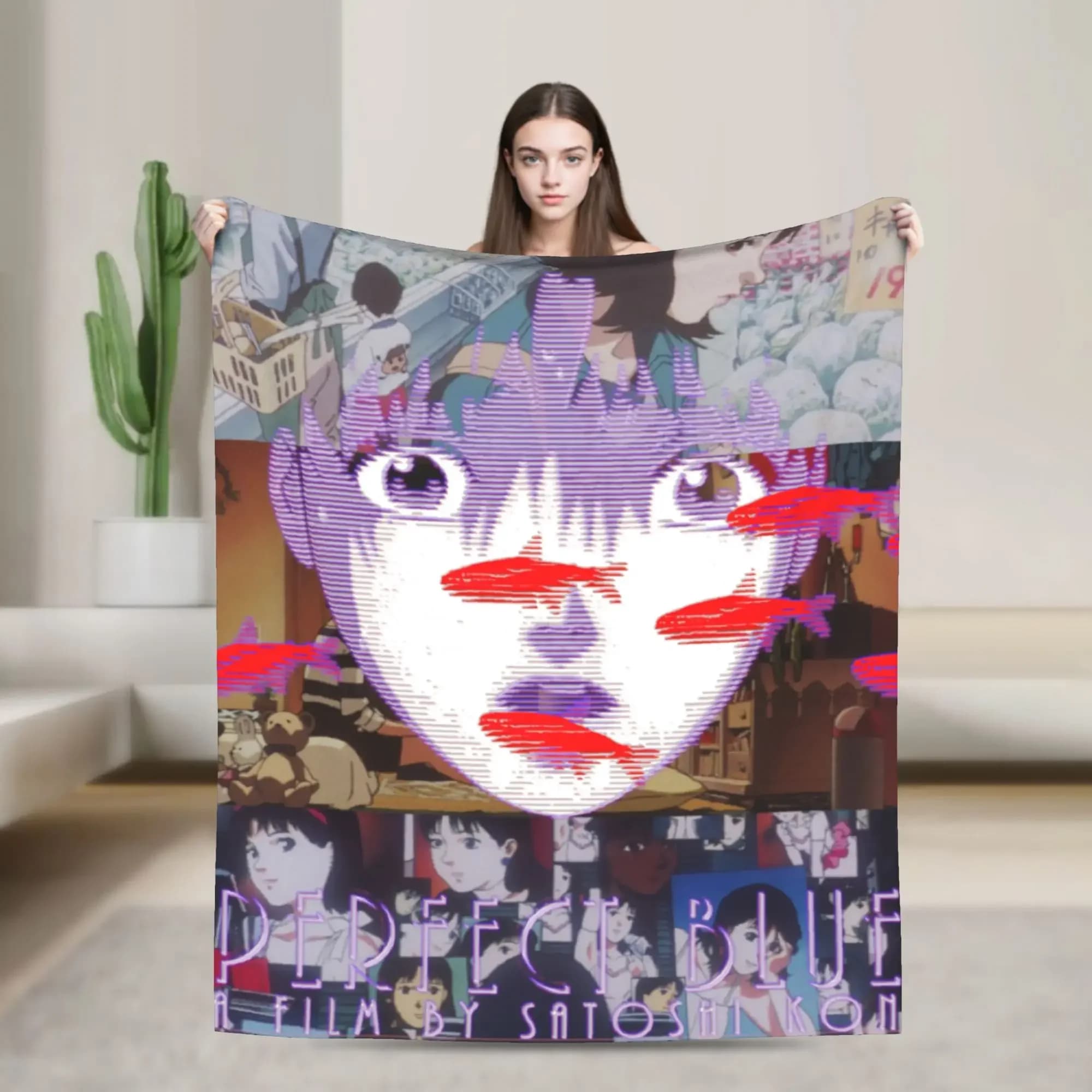 Perfect Blue Satoshi Kon Animated Film Collage Fleece Blanket UltraSoft Printed Anime Throw for Bed Office Home Decor