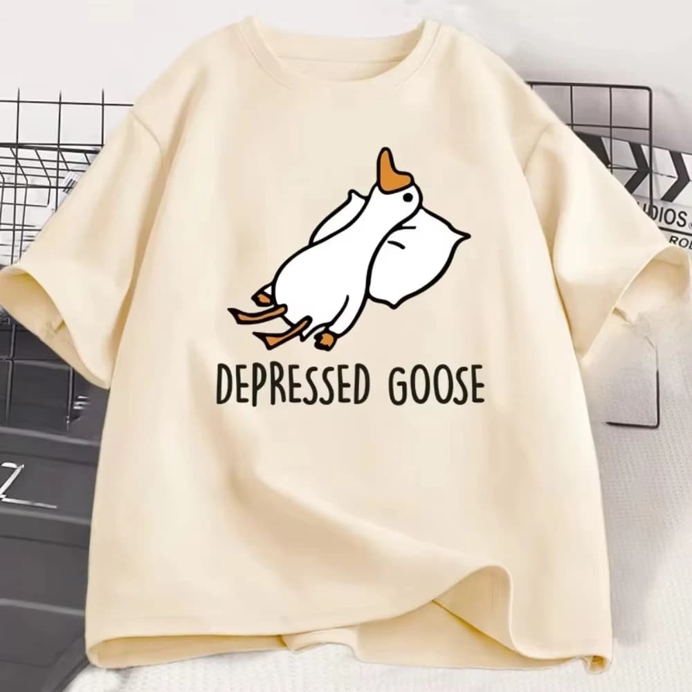 Frustrated Goose T-shirt Fun Graphic T-shirt Harajuku Style O-neck Short Sleeve for Men and Women Street Fashion Comfortable