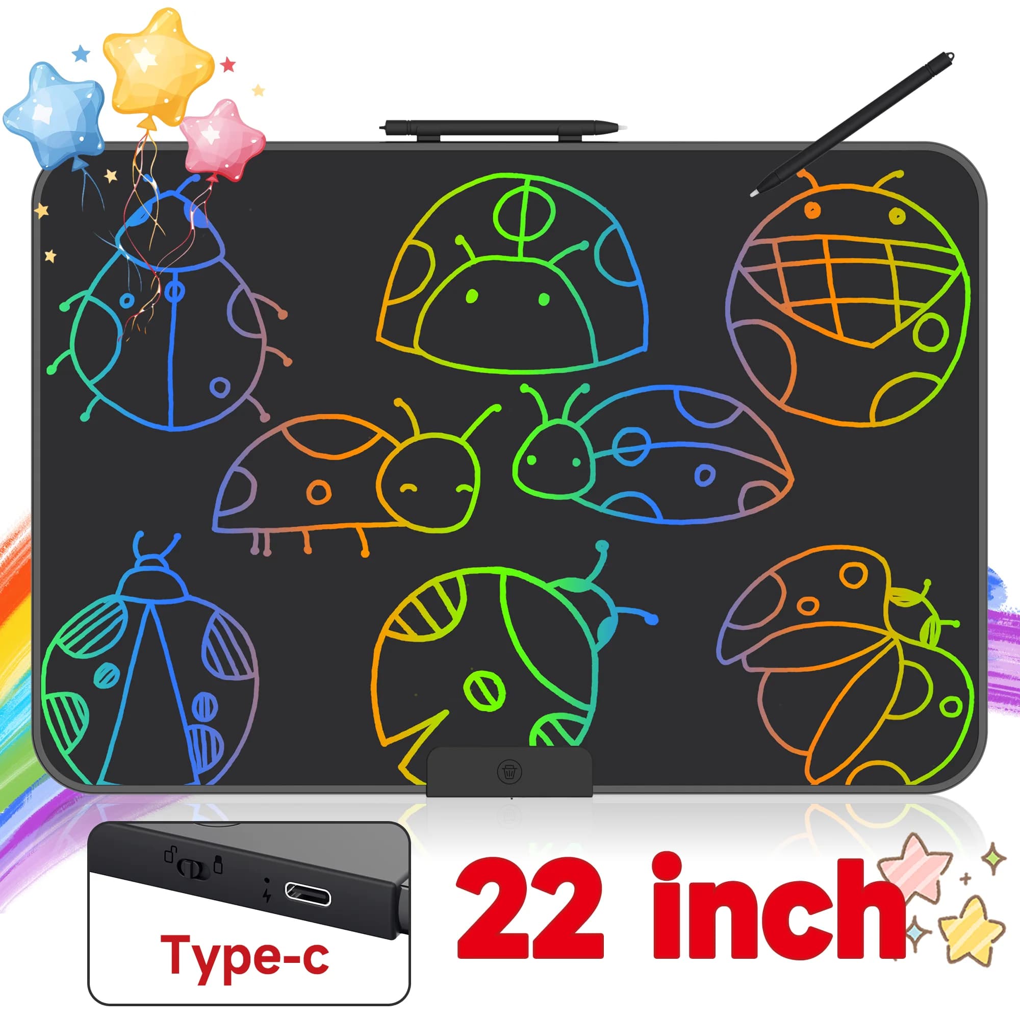 Tavoletta da disegno LCD ricaricabile da 22 pollici, ricaricabile tramite USB, tavoletta da scrittura portatile riutilizzabile, cancelleria per ufficio